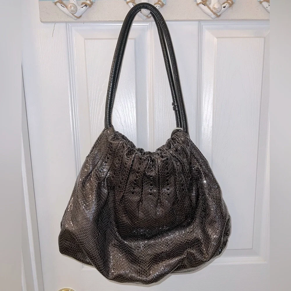 Brighton Breelan Python Snake Embossed Leather Hobo Bag